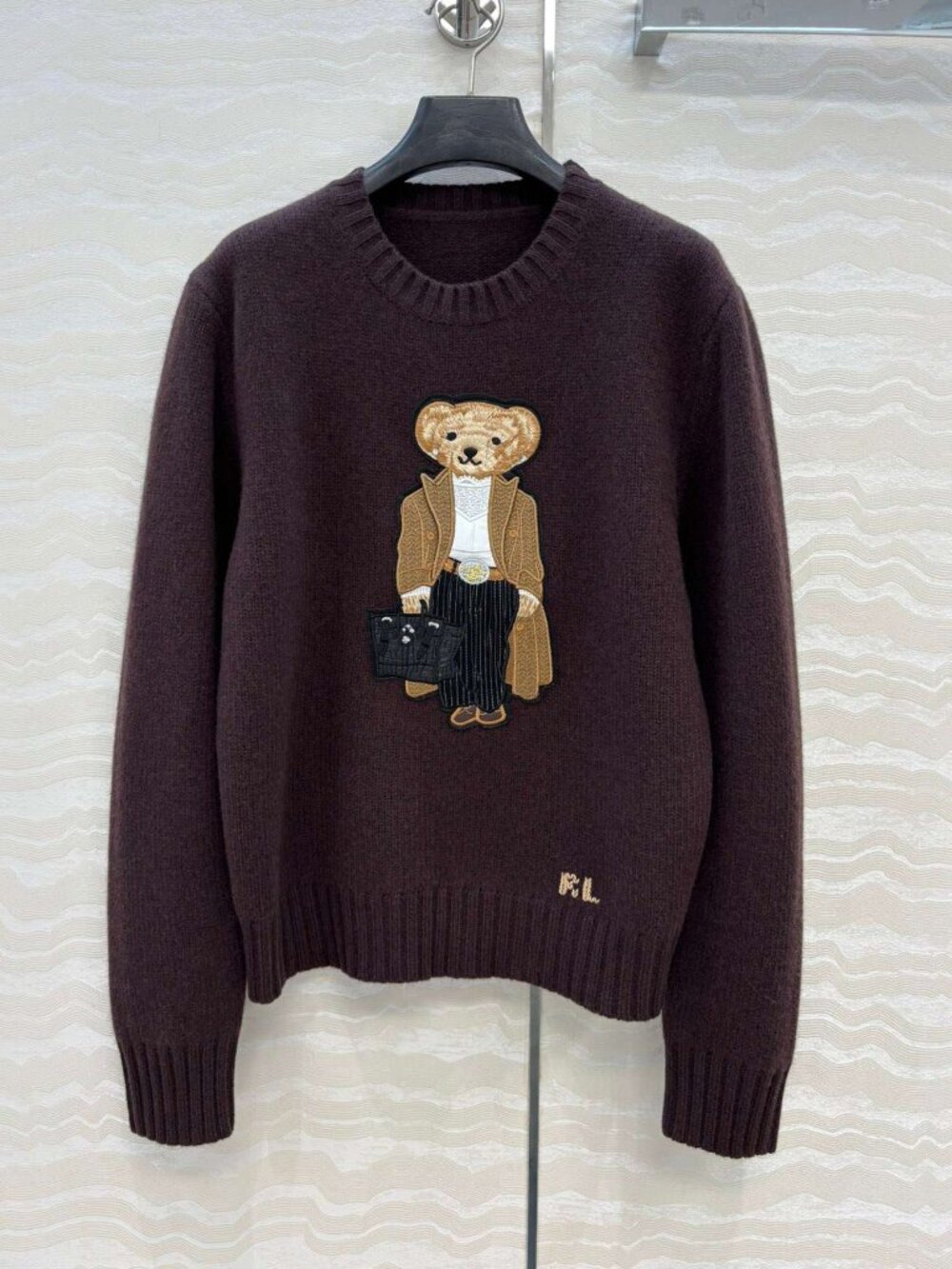 Polo Ralph Lauren Dark Brown Gentleman Bear Embroidery Crewneck Sweater